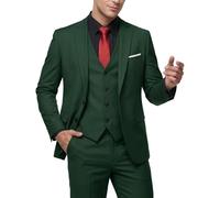 MY'S Men's 3-Piece Slim Fit Suit Set with Tie, 2-Button Blazer Jacket, Vest and Trousers, Business, Wedding, Party, Prom, Men's Suit, dark green, M