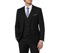 MY'S Men's 3 Piece Slim Fit Suit Set with Tie, 2 Button Blazer Jacket Vest & Pants, Business Wedding Party Prom Suit for Men, Midnight Black, L