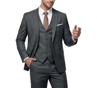 MY'S Men's 3 Piece Slim Fit Suit Set with Tie, 2 Button Blazer Jacket Vest & Pants, Business Wedding Party Prom Suit for Men, Deep Grey, S