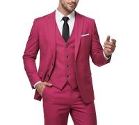 MY'S Men's 3 Piece Slim Fit Suit Set with Tie, 2 Button Blazer Jacket Vest & Pants, Business Wedding Party Prom Suit for Men, Fuchsia, M