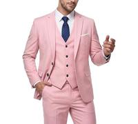 MY'S Men's 3 Piece Slim Fit Suit Set with Tie, 2 Button Blazer Jacket Vest & Pants, Business Wedding Party Prom Suit for Men, Light Pink, S