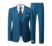 MY'S Men's 3 Piece Slim Fit Suit Set with Tie, 2 Button Blazer Jacket Vest & Pants, Business Wedding Party Prom Suit for Men, Light Blue, XXL