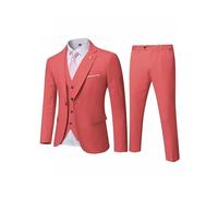 MY'S Men's 3 Piece Solid Suit Set, One Button Slim Fit Jacket Vest Pants with Tie, Pink, 3XL