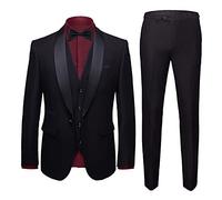 MY'S Mens 3 Piece Suit Set, One Button Shawl Lapel Tuxedo, Slim Fit Dinner Jacket Vest Pants & Tie, for Party Wedding Proms, Black, XXL