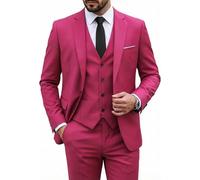 MY'S Men's 3 Piece Suit Set with Tie, One Button Slim Fit Solid Jacket Vest Pants, Prom Party Wedding Business Suits for Men, Fuchsia, M