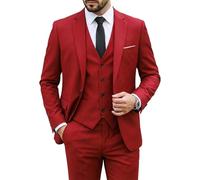 MY'S Men's 3 Piece Suit Set with Tie, One Button Slim Fit Solid Jacket Vest Pants, Prom Party Wedding Business Suits for Men, Red, XS