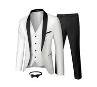 MY'S Mens 3 Piece Tuxedo Set with Bow Tie, Shawl Lapel One Button Jacket Vest & Pants, Slim Fit Suit Prom Party Wedding Tux, Natural White, M