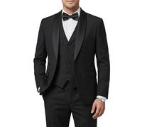 MY'S Mens 3 Piece Tuxedo Set with Bow Tie, Shawl Lapel One Button Jacket Vest & Pants, Slim Fit Suit Prom Party Wedding Tux, Black, XS