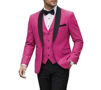 MY'S Men's 3 Piece Tuxedo Set with Tie, Shawl Lapel Suit Blazer Vest Pants, Fuchsia, XL