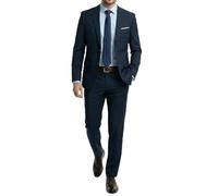 MY'S Men's Slim Fit 2 Piece Two Button Suit, Notch Lapel Jacket Pants Set with Tie, Solid Party Wedding Dress Blazer, Deep Blue, M