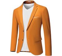 MY'S Men's Slim Fit Blazer, Two Button Casual Lightweight Jacket, Sport Coat for Daily, Orange, L
