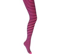 MYSASI Children's Striped Tights (9-11 years, Neon Pink & Black)