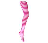 MYSASI Children's Striped Tights. Size. 11-14 years. Neon Pink and White.