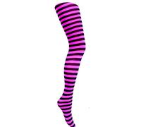 MYSASI Children's Striped Tights Size. 9-11 years. Black and Neon Pink.