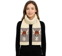 MYSASI Heritage British Wool Scarf, Highland Cow Design, 180 x 30 cm, Hand Finished, Winter Warm (Natural Aran, One Size)