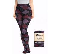 MYSASI Women’s 60 Denier Argyle Pattern Tights - Medium | Soft & Durable Opaque Fashion Hosiery | Stylish Printed Tights for Everyday, Work or Evening Wear Medium Black Wine and Plum