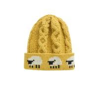 MYSASI Women’s Aran 100 Percent Chunky Wool Hat - One Size, Sheep Design, Hand-Finished British Knit (UK, Alpha, One Size, Highland Suflower)