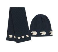 MYSASI Womens Aran Scarf and Hat Set, 100% British Chunky Wool, Winter Warm Sheep Design, Heritage Collection (Celtic Navy, One Size)