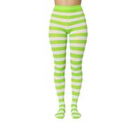 MYSASI Women's Neon Green and White Striped Tights, Halloween, cosplay, Fancy Dress, Wicked, Book Week