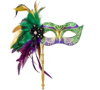 MYSEUNI 2025 New Hand Held Masquerade Mask for Women - Shiny Women's Feather Mardi Gras Venetian Mask for Carnival, Halloween Parties, Cosplay Prom, Christmas, Wedding, Bar, Costume Accessory