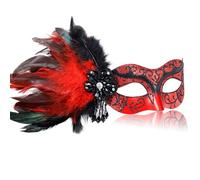 MYSEUNI 2025 New Red Masquerade Venetian Mask for Women - Womens Mascarade Mask with Feathers for Masquerade Party, Halloween Ball, Cosplay Prom, Christmas, Birthday, Wedding