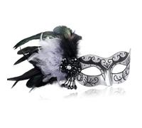 MYSEUNI 2025 New Silver Women Masquerade Mask with Feathers - Womens Mascarade Venetian Mask for Masquerade Party, Mardi Gras, Halloween Cosplay Prom, Christmas