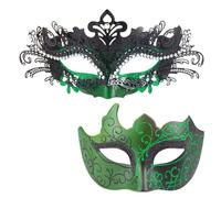 MYSEUNI Green Masquerade Mask for Couples - Shiny Rhinestone Women Masquerade Mask & Venetian Mens Masquerade Mask for Halloween, Mardi Gras, Christmas Carnivals, Wedding, Home Decoration