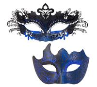 MYSEUNI Masquerade Masks for Couples - Shiny Rhinestone Metal Filigree Venetian Mask & Mens Venetian Mask for Mardi Gras…, Royal Blue, Medium