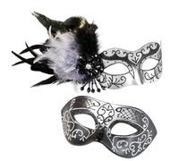 MYSEUNI Silver Masquerade Mask for Couples -Masquerade Masks for Women with Feathers & Venetian Half Mask Halloween for Mascarade Party, Mardi Gras, Halloween Cosplay Prom, Christmas