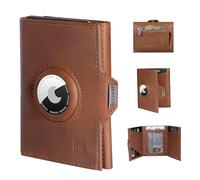MYSHION Airtag Wallet for Men with Coin Pocket, Slim Men’s Wallet with RFID Protection & ID Window, Minimalist Card Holder with 7 Slot for 8-12 Cards, Snap Closure (Brown)