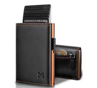 MYSHION Men's Wallet with Coin Compartment & RFID Protection, Smart Wallet with Viewing Window, Men's Wallet with 6 Card Slots for up to 11 Cards, Black Orange, 10.3 x 7 x 1.5 cm, Modern