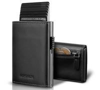 MYSHION Pop Up Wallet for Men with Coin Pocket, Trifold Wallets with ID Window, Smart RFID Blocking Card Holder with 6 Slot for Up to 11 Cards (Black)