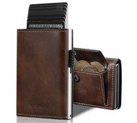 MYSHION Pop Up Wallet for Men with Coin Pocket, Trifold Wallets with ID Window, Smart RFID Blocking Card Holder with 6 Slot for Up to 11 Cards (Brown)