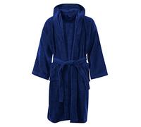 MyShoeStore Children's Egyptian Cotton Hooded Bathrobe with Pockets, 12-14 Years, Navy Blue