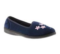 MyShoeStore Dr Keller Orthopaedic Wide Fit Slippers for Women with Touch Fastening, Plush Upper and Hard-Wearing Sole, Navy Vera, 4 UK