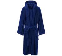 MyShoeStore Egyptian Cotton Velour Towelling Bathrobe with Hood and Deep Pockets, Navy Blue, S/M