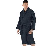 MyShoeStore Egyptian Cotton Velour Towelling Bathrobe with Shawl Collar, Deep Pockets and Belt, Navy Blue, One Size