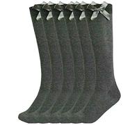MyShoeStore Girls Knee High Bow Socks Kids Children Long Length Back To School Uniform Stockings Rich Cotton Blend Casual Tights(6 Pairs, Grey/Bow, UK 4-6)