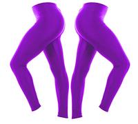 MyShoeStore Girls Shiny Lycra Leggings Childrens Ballet Dance Nylon Neon Stretch Elasticated Footless Tights Kids Gymnastics Trousers Gym Yoga Disco Slim Fit Wet Look Pants(Purple, 5-6 Years)