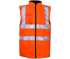MyShoeStore Hi Vis Bodywarmer Waterproof Fleece Lined Reversible Gilet with EN ISO 20471 Class 1 Certification, Orange, XL