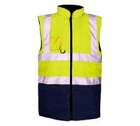 MyShoeStore Hi Vis Bodywarmer Waterproof Reversible Fleece Lined Reflective Safety Gilet with Multiple Pockets, Yellow/Navy, 5XL