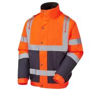 MyShoeStore Hi Vis Bomber Jacket High Viz Visibility Workwear Safety Security Concealed Hood Fluorescent Flashing Hooded Padded Waterproof Work Wear Coat (Orange/Navy,3XL)