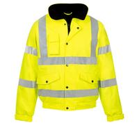 MyShoeStore Hi Vis Bomber Jacket High Viz Visibility Workwear Safety Security Concealed Hood Fluorescent Flashing Hooded Padded Waterproof Work Wear Coat (Yellow,2XL)