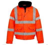 MyShoeStore Hi Vis Bomber Jacket High Viz Visibility Workwear Safety Security Concealed Hood Fluorescent Flashing Hooded Padded Waterproof Work Wear Coat (Orange,XL)
