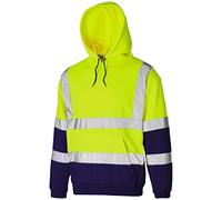 MyShoeStore Hi Vis Hooded Sweatshirt with Reflective Tape EN471 Class 3 Safety Work Wear Fleece Yellow/Navy, M
