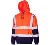 MyShoeStore Hi Vis Hooded Sweatshirt with Reflective Tape EN471 Class 3 Safety Work Wear Fleece Zip Up Orange Navy, M