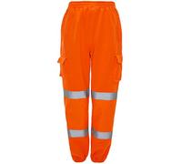 MyShoeStore Hi Vis Jogging Bottoms High Visibility Combat Cargo Thick Brush Fleece Trousers Reflective Tape Safety Work Wear Elasticated Waist Joggers Sweat Jog Tracksuit Pants (Orange / 2 Band,M)