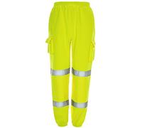 MyShoeStore Hi Vis Jogging Bottoms High Visibility Combat Cargo Thick Brush Fleece Trousers Reflective Tape Safety Work Wear Elasticated Waist Joggers Sweat Jog Tracksuit Pants (Yellow / 2 Band,S)