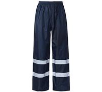 MyShoeStore Hi Vis Over Trouser High Viz Visibility Workwear 2Band Waterproof Elastic Trousers Pants Bottoms (Navy, L)