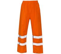 MyShoeStore Hi Vis Viz 2 Band Pu Over Trousers High Visibility Waterproof Safety Work Wear Reflective Tape Stripe Elasticated Waistband Bottoms Workwear Pants(Orange, 4XL)